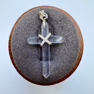 VTG Sterling Silver 925 Quartz Crystal Cross Design Pendant Size 1.5" Length